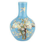 Melting Pot - Vaas Chinees Vogels Bloesem Blauw Porselein 29x47cm
