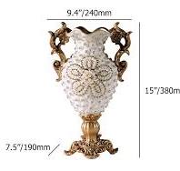 Grand vase à fleurs Shinely, style rétro européen, blanc et doré, 380 mm,  pour décoration de salon