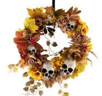 Couronne halloween de porte fleurs et crânes 45 cm
