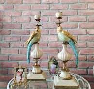 Par de candelabros antiguos de porcelana con forma de pájaro: decoración de  comedor de latón tallado - Etsy España