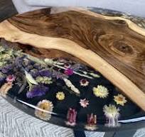 Mesa de centro artesanal de resina epoxi con flores ...