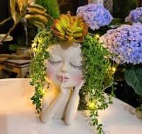 Pot de fleurs en forme de tête de visage, solaire, pour plantes  succulentes, cactus, avec guirlande lumineuse LED avec trou de drainage, en  résine ...
