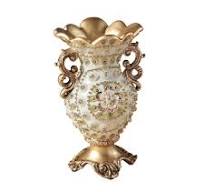 Shinely 295mm European Retro White & Gold Resin Large Flower Vase Decor Art  Living Room