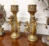 Juego de 2 portavelas dorados para decoración de estatuas de ángeles,  candelabros de resina