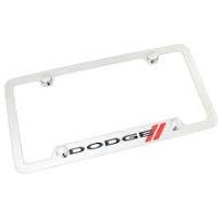 Gray Dodge Stripe Script Logo Black Notched Plastic License Plate Frame