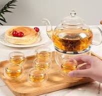GURUDAR Glass Teapot Set, 27OZ/800ML Stovetop Safe Glass Tea Kettle with 6  Small Double Wall Tea Cups & Loose Tea Infuser & Tea Warmer, Microwave & ...
