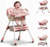 BEJOLO Baby High Chair, 4-in-1 Foldable Highchair Dining Feeding Chair with  Double Dining Plate & Toy Rack, Infant to Toddler, Pink