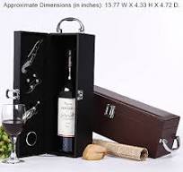 Smartprints Modern Black PU Leather Wine Box Carrier with Accessory Set for Travel, Picnic, Beach