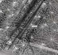 Silver Foil Spider Web Sheer Lightweight Black Mesh - OneYard