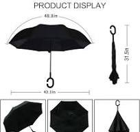 49 Inch Inverted Reverse Upside Down Umbrella, Extra Large Double Canopy  Vented Windproof Waterproof Stick Umbrellas with C-shape Handle.