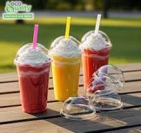 [200 Pack] Plastic Disposable Dome Lids for Standard Sized PET Cup 12 -  24oz - Crystal Clear Cup Lids for any Sized 98mm PET Plastic Cups -  Smoothie ...