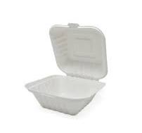 6" x 6" x 3" Sugarcane Bagasse 1 Compartment Clamshell Container - 500/case
