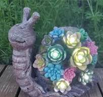 HunnyKome Solar Lighting Outdoor 8-Light 8 in. Integrated LED Wood Look  Snail with Succulents Garden Light in Brown SAS-1G1M-BR-SNSU