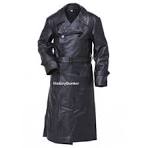 WW2 German Gestapo leather trench coat BLACK