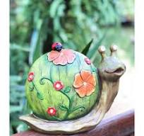 Solar Powered Snail With Flowers And Ladybug Outdoor LED Garden Light  Decor, 10.5 x 8.5 Inch