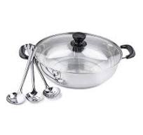 Tayama 11 in. 4 qt. Stainless Steel Shabu Hot Pot with Divider and 3-Ladles  TG-28CS