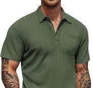 Army Green Knit Polo Shirts for Men Button Down Short Sleeve ...