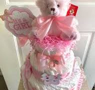 Baby Girl Pink Teddy Bear Three Tier Diaper Cake - Cute ...