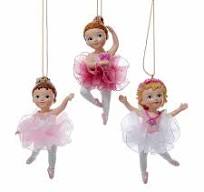 Ballerina Girl Ornaments, 3 Assorted