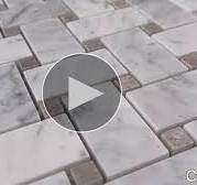 Stone Center Online Carrara White Marble 1x2 Basketweave Mosaic Tile  w/Cinderella Gray Tan Dots Polished Kitchen Bath Wall Floor Backsplash  Shower (1 ...