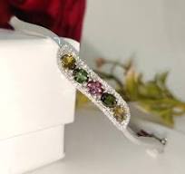 Natural Multi Tourmaline Cluster Bangle-925 Sterling Silver-Oval Cut  Gemstone-October Birthstone Jewelry-Tourmaline Jewelry-Gift for wife