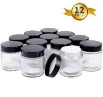 4oz Glass Jars with Lids(12 Pack), Round Glass Jars with Inner Liners and  Black Lids, Empty Cosmetic Containers for Creams, Powder