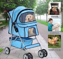 4 Wheels Pet Stroller Foldable Dog Stroller Cat Stroller with Cup Holders&  Storage Basket for Small Medium Dogs, Blue