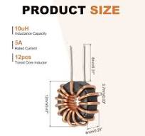 12pcs Toroid Core Inductor, 10uH 5A Inductance Magnetic Coil, 0.47" Outer  Dia.