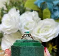 Halo Paraiba Tourmaline Engagement Ring: Round CZ, Sterling Silver Art Deco