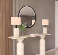 Rectangular Travertine Console Table with Sculptural Round ...