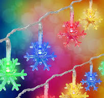 Holiday Essence Snowflake Christmas Lights, 50 Multi Color LED 8 Modes 25  Ft Indoor Outdoor Snowflakes String Lights Set Battery Operated