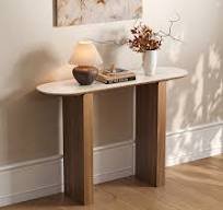 47" Vintage Oval Faux Travertine Console Table｜Homary