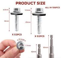 NICKLIN Self Tapping Screws Metal,104Pcs Self Drilling Screws,Trapezoidal  Sheet Metal Screws with Washers Roofing with 2 Hex Bit Socket Wrench Set  for ...