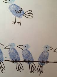 Vogel Mit Dem Finger Stempeln Stempelkissen Fingerfarbe Stift Zum Malen Der Details Stempelkussens Vingerafdruk Kunst Kind Knutselen