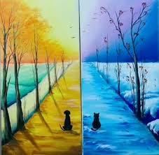 Chien Et Chat Pas Si Different Peintures De Coucher De Soleil Peinture De Paysage Acrylique Peinture Debutant