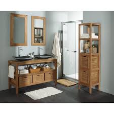 Meuble Sous Vasque En Teck Naturel Surabaya L125xh75 8xp50cm 3 Tiroirs Leroy Merlin Meuble De Salle De Bain Meuble Sous Vasque Deco Salle De Bain