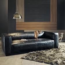 Canape 3 4 Places En Cuir Noir John Maisons Du Monde Canape De Bois Mobilier De Salon Canape En Cuir