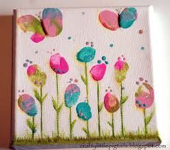 Crafty Little Pigtails Fingerprint Flowers And Butterfly Thumbs A New Canvas Pintura De Dedos Manualidades Manualidades Escolares