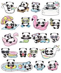 Premium Vector Clipart Kawaii Panda Cute Panda Pool Party Clipart Pool Party Instant Dessin Kawaii Panda Panda Dessin Coloriage Kawaii