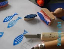 Muster Papier Bucher Stempel Und Fische Nach Mullerin Art Handgemachte Briefmarken Stempel Herstellen Stempel Selber Machen