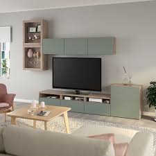 Besta Tv Storage Combination Glass Doors Walnut Effect Light Gray Notviken Gray Green Clear Glass 118 1 8x16 1 2x83 1 8 300x42x211 Cm Avec Images Idee Meuble Tv Salon Ikea Meuble