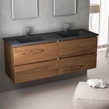 Cordoue Meuble Salle De Bain Noyer 141 Cm Double Vasque Pierre Meuble Salle De Bain Ikea Meuble De Salle De Bain Salle De Bains Double Vasque