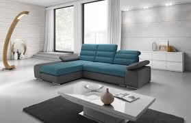 Salon Canape D Angle Convertible Design 3 Places En Tissu Bleu Et Simili Cuir Gris Avec Coffre Meridienn Outdoor Sectional Sofa Sectional Couch Sectional Sofa