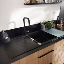 Evier En Granit A Encastrer Alios Noir Castorama Evier Cuisine Evier Noir Cuisine Noire