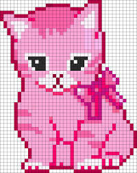 Pink Pixel Kitten Perler Bead Pattern Bead Sprite Bordado Ponto Cruz Ponto Cruz Para Bebe Ponto Cruz