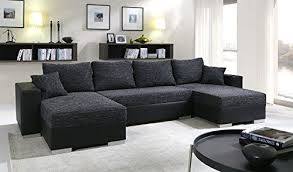 Tendencio Canape D Angle Convertible Panoramique 5 A 6 Places Enno Tissu Et Simili Cuir Noir Canape Angle Convertible Canape Angle Canape En U