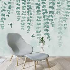 Hanging Olive Green Leaves Wallpaper Wall Mural Green Vine Branch Watercolor Wallpaper Wall Murals Simple Wallpaper For Bedroom Living Room Wandbild Wand Wandtapete Wandgemalde Ideen