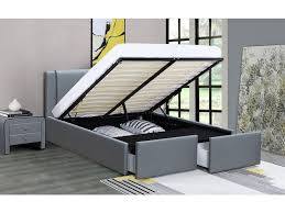 Lit Coffre Avec Tiroirs Simili Cuir Gris Jorn 180x200 Cm Lestendances Fr Lit Coffre Lit Coffre 140x190 Tiroir