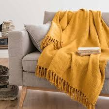 Jete En Coton Jaune Safran 160x210 Maison Du Monde Decoration Salon Jaune Plaid Jaune
