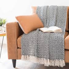 Jete En Coton Noir Blanc 160 X 210 Cm Makassar Deco Plaid Canape Coton Noir Makassar